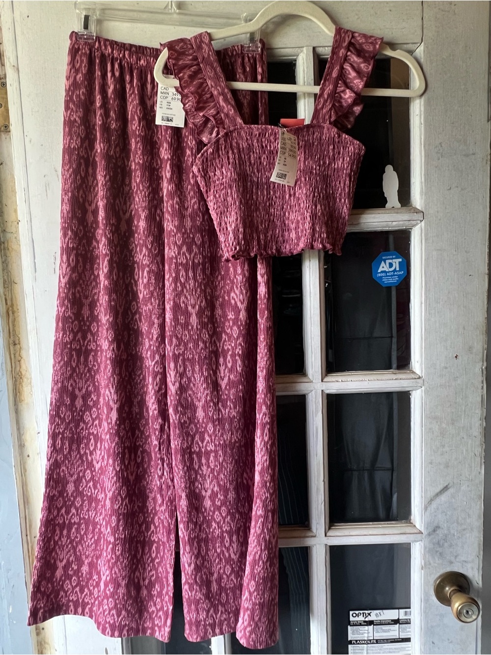 New H&M Mauve Two-Piece Ruffled Crop Top and Wide Leg pant Set